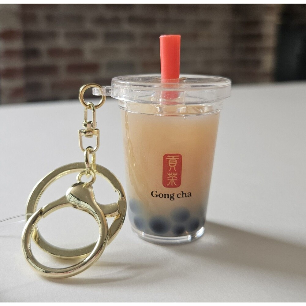 Gong Cha Boba Milk Bubble Tea Keyring Gold Keychain Bag Charm NEW